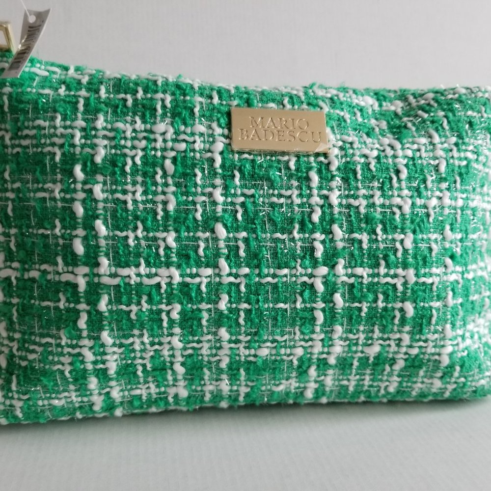 Marios Badescu Tweed Green/White Toiletry Bag Makeup Cosmetic Bag 1 Pcs.